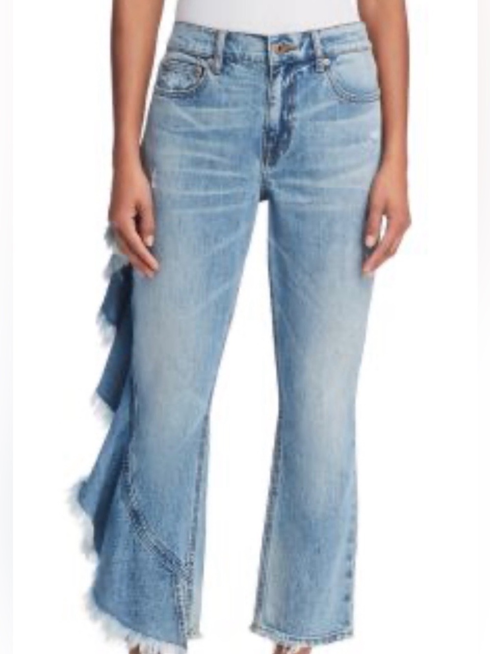 pistola Light Blue Wide Leg Jeans with Ruffle Side Panel